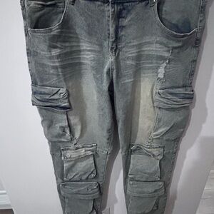 Nova Men Men's Distressed Skinny Cargo Pants Light wash Mens 38